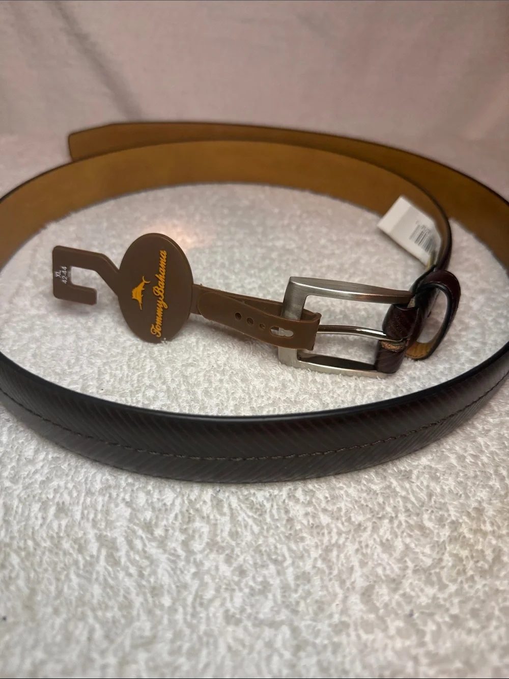 NWT Tommy Bahama Brown Leather Belt with Silver Buckle